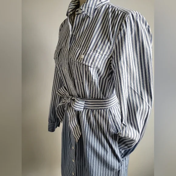 Lands' End Classic Cotton Shirt Dress Ombre Blue Stripe Preppy Size Small - Picture 10 of 17